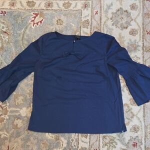 Talbots Navy Blue Blouse with Ruffled Sleeves